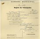 Registo de velocípede de marca Óscar, com o nº 485, em nome de Manuel Lino, morador em Ranholas.