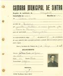Registo de matricula de velocipedista em nome de António Vicente, morador em Queluz, com o nº de inscrição 1921.