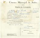 Registo de velocípede de marca E.J.E., com o nº 9153, em nome de António Nunes Silvestre, morador em Rebanque.