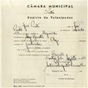 Registo de velocípede de marca Olga, com o nº 4370, em nome de José Pinto, morador em Baratã.