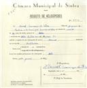 Registo de velocípede de marca Nacional, com o nº 5546, em nome de Manuel Lourenço da Silva, morador em Belas.