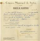 Registo de velocípede de marca Azur, com o nº 8107, em nome de José Batista Pereira, morador em Quinta da Regaleira, Sintra.