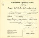 Registo de um veiculo de duas rodas tirado por dois animais de espécie bovina destinado a transporte de mercadorias em nome de Luís Lourenço Neves, morador na Assafora.