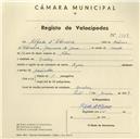 Registo de velocípede de marca Azur, com o nº 3928, em nome de Alfredo d'Oliveira, morador em Queluz.
