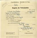 Registo de velocípede de marca Lagide, com o nº 1737, em nome de Florindo Tomás Casinhas, morador em Terrugem.