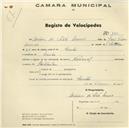 Registo de velocípede de marca Nacional, com o nº 100, em nome de António da Silva Nunes, morador em Linhó.