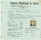 Registo de matricula de velocipedista em nome de Eduardo do Amaral, morador em Colares, com o nº de inscrição 761.