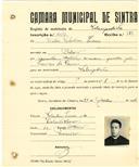 Registo de matricula de velocipedista em nome de Victor Valentim Inácio, morador em Belas, com o nº de inscrição 2059.