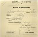 Registo de velocípede de marca Olympique, com o nº 984, em nome de Domingos Agostinho, morador em Bolembre.