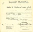 Registo de um veiculo de duas rodas tirado por dois animais de espécie muar destinado a transporte de mercadorias em nome de João Antunes Júnior, morador na Portela dos Almornos.