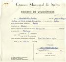 Registo de velocípede de marca Vilar Cuciolo, com o nº 9325, em nome de Manuel da Silva Santana, morador em Queluz.