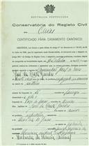 Certificado de casamento de José da Costa Guedes e Zulmira de Oliveira Amaral.