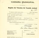 Registo de um veiculo de duas rodas tirado por um animal de espécie asinina destinado a transporte de mercadorias em nome de Armando Damião Duarte Félix, morador em Belas.