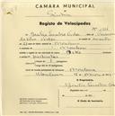 Registo de velocípede de marca Deka, com o nº 1354, em nome de Basílio Eusébio Vistas, morador em Morelena.