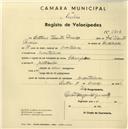 Registo de velocípede de marca Champion, com o nº 2404, em nome de António Vicente Paraizo, morador em Montelavar.