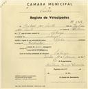 Registo de velocípede de marca Champion, com o nº 1316, em nome de Domingos Elias Miranda, morador em Cabriz.