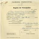 Registo de velocípede de marca Royal Hunter, com o nº 1371, em nome de Pedro Augusto Correia Gomes, morador em Mem Martins.
