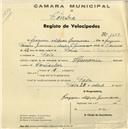 Registo de velocípede de marca Toman, com o nº 1678, em nome de Joaquim Alfredo Guimarães, morador em Tala.