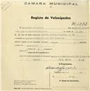 Registo de velocípede de marca Origam,com o nº 1372, em nome de Alexandre Gonçalves, morador em Pendão, Vivenda Santa Teresinha.