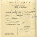 Registo de velocípede de marca Vilar com motor Cuciolo, com o nº 6054, em nome de Álvaro Gomes, morador em Galamares.