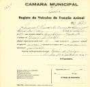 Registo de um veiculo de duas rodas tirado por um animal de espécie muar destinado a transporte de mercadorias em nome de Manuel Ramos da Cruz, morador no Cacém de Baixo.