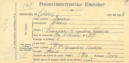 Recenseamento escolar de Isaura Padisco, filha de Francisco Gonçalves Padisco, moradora na Azoia.