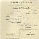 Registo de velocípede de marca Starley, com o nº 979, em nome de Vítor Baleia, morador em Magoito.