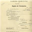 Registo de velocípede com o nº 2166, em nome de João Anastácio, morador em Assafora.