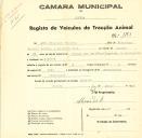 Registo de um veiculo de duas rodas tirado por dois animais de espécie bovina destinado a transporte de mercadorias em nome de João Francisco Vicente, morador em Maceira.