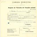 Registo de um veiculo de duas rodas tirado por dois animais de espécie bovina destinado a transporte de mercadorias em nome de Salsicharia Reunidas,Ldª., sediada na Quinta da Beloura, Linhó. 