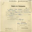 Registo de velocípede de marca Alfa, com o nº 653, em nome de Tomás Vital Milheiro, morador em Algueirão.