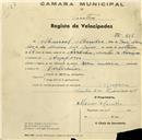 Registo de velocípede com o nº 616, em nome de Manuel Mendes, morador em Assafora.
