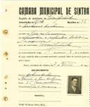 Registo de matricula de velocipedista em nome de António [...], morador em Rio de Mouro, com o nº de inscrição 2142.