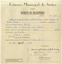 Registo de velocípede de marca Helios, com o nº 8186, em nome de Fernando Júlio Viana de Brito Soares, morador em Rua da Biquinha, nº 1, Sintra.