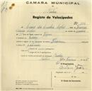 Registo de velocípede de marca Toman, com o nº 284, em nome de Lauro da Cunha Lopes, morador em Queluz.
