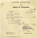 Registo de velocípede com o nº 2536, em nome de José Vaz, morador em Sintra.