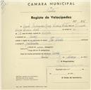 Registo de velocípede de marca Nadir, com o nº 896, em nome de Raul Fernandes Ruiz Pereira Leite, morador em Queluz.
