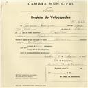 Registo de velocípede de marca Nacional, com o nº 1187, em nome de Joaquim Rodrigues, morador em Alpolentim.