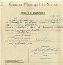 Registo de velocípede de marca Mavic, com o nº 7994, em nome de José Antunes, morador em Rua da Biquinha nº 24, Sintra.