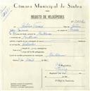 Registo de velocípede com o nº 5202, em nome de António Franco, morador em Montelavar.