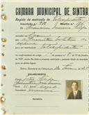Registo de matricula de velocipedista em nome de Francisco Moreira Filipe, morador no Cacém, com o nº de inscrição 938.