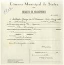 Registo de velocípede de marca Dinar, com o nº 5386, em nome de Estêvão Jorge de Oliveira, morador em D. Maria.