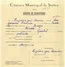 Registo de velocípede de marca Pombal, com o nº 6966, em nome de Eugénio José Amorim, morador em Rinchoa.