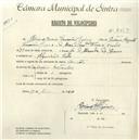 Registo de velocípede com o nº 4657, em nome de Adriano Acácio Fernandes Raposo, morador em Algueirão Velho.
