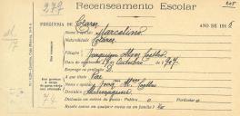 Recenseamento escolar de Marcolino Coelho, filha de Joaquim Alves Coelho, moradora em Almoçageme.