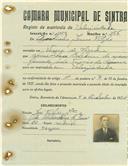 Registo de matricula de velocipedista em nome de Agostinho Jesus Filipe, morador na Várzea de Sintra, com o nº de inscrição 1059.