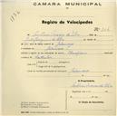 Registo de velocípede de marca Champion, com o nº 506, em nome de António Morais da Silva, morador em Galamares.