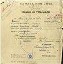 Registo de velocípede de marca Aranha, com o nº 1221, em nome de Alexandre José da Silva, morador em Morelinho.