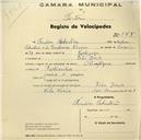 Registo de velocípede de marca Olympique, com o nº 565, em nome de Teodoro Sebastião, morador em Vila Verde.