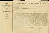 Circular dirigida ao Administrador do Concelho de Sintra, proveniente do Coronel do Distrito de Recrutamento e Reserva nº 18, Amadeu de Sousa, solicitando que os valores selados remetidos venham registados.